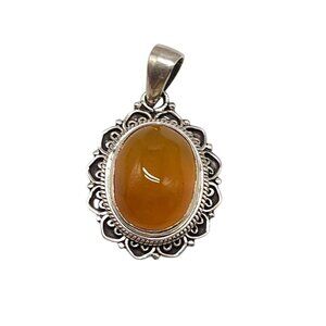 Vintage Sterling Silver Yellow Orange Tourmaline Oval Pendant